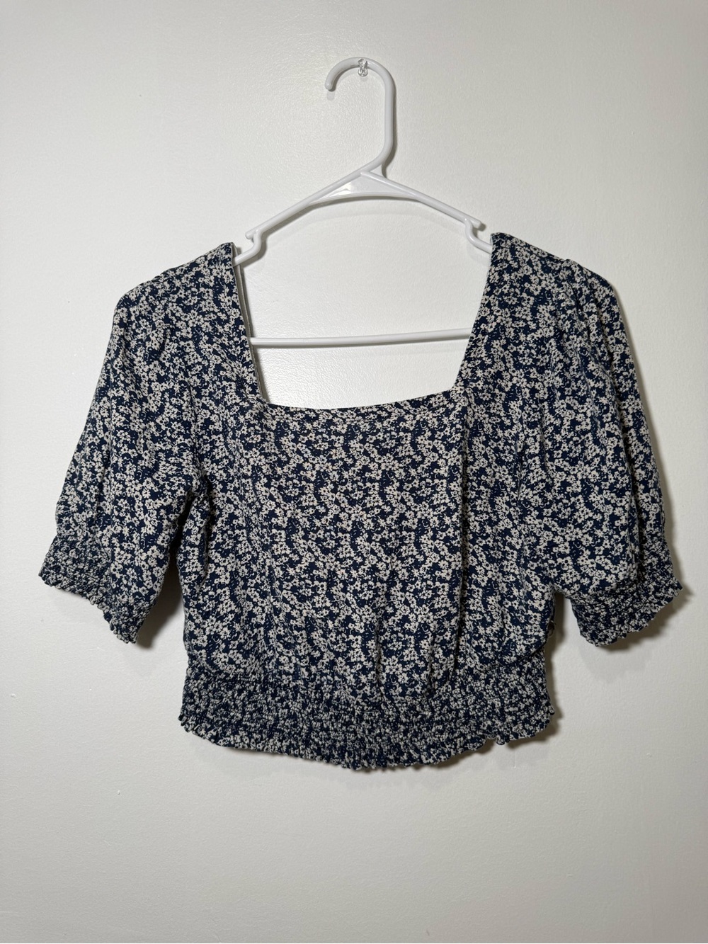 Roxy "Million Waves Again" Crop Top Women Size S Blue Floral Cottagecore Boho